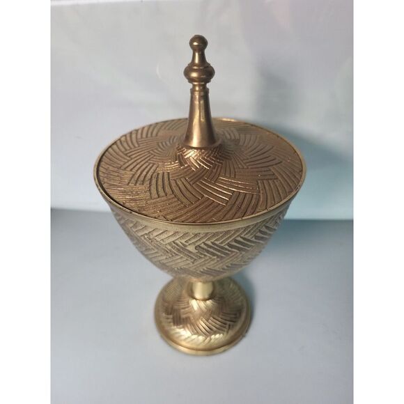 Bombay‎ Solid Brass Footed Urn Compote Jar w/ Lid 9.5" Ornate Detail 90s Vintage - Picture 2 of 10